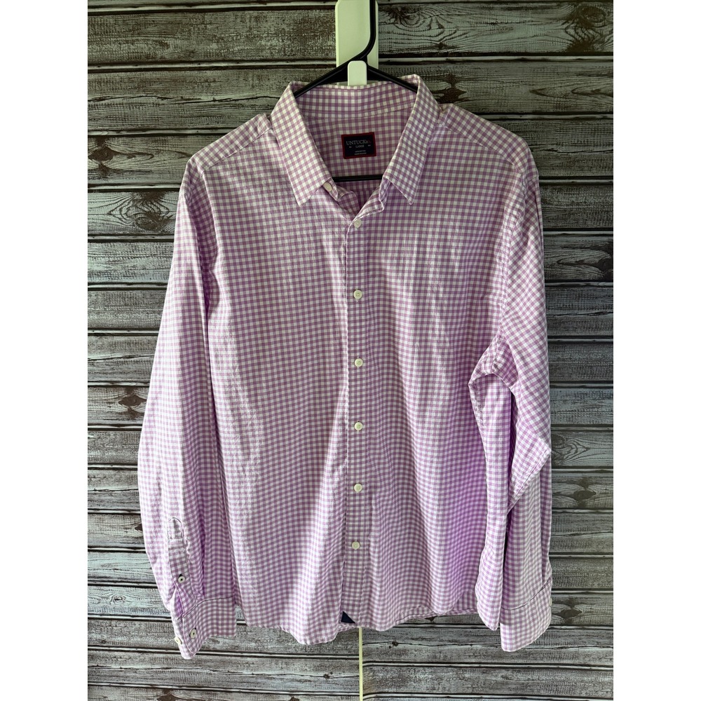 UNTUCKit Men's Long-Sleeved Button-Down Shirt Size L Purple White Gingham Logo